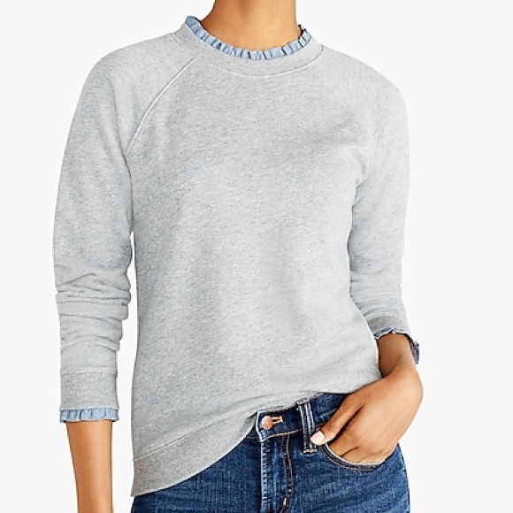 J Crew Woven Ruffleneck Pullover 
